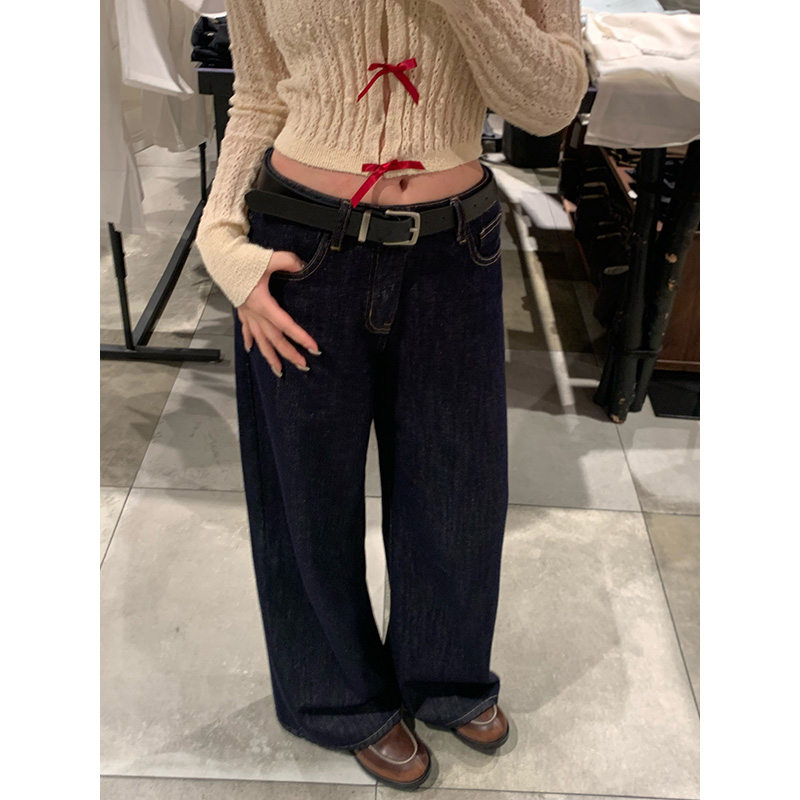 王少女的店【现】深蓝色百搭牛仔裤女装秋冬直筒弯刀裤子H23487S43