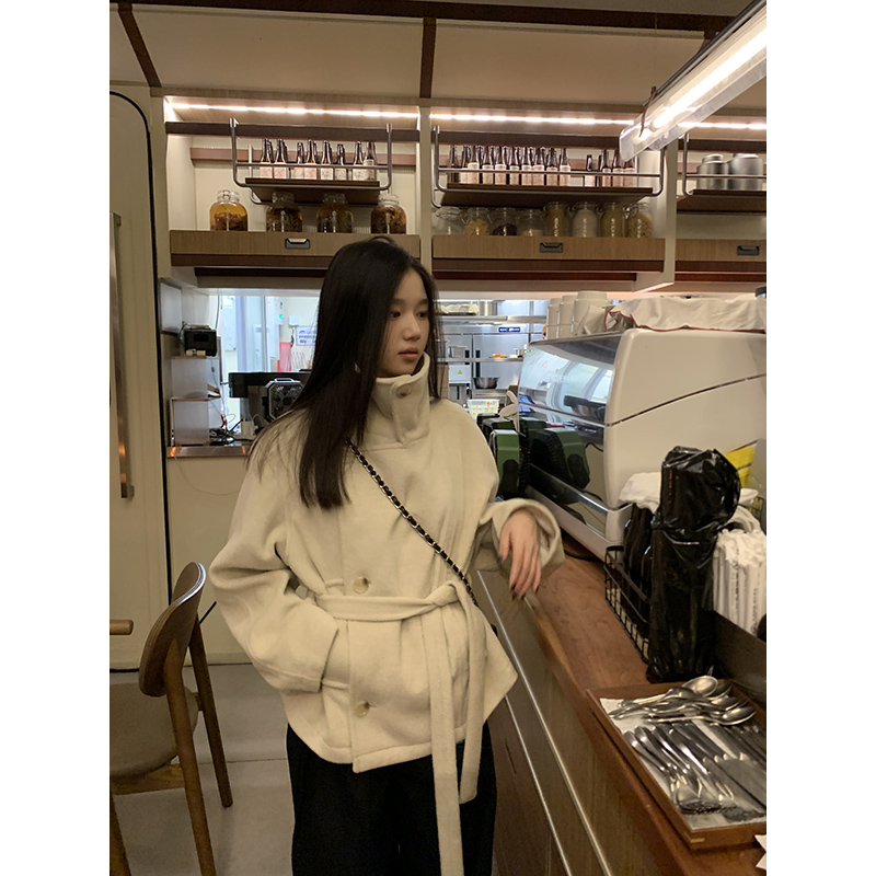 王少女的店【现】杏色立领单面呢加厚女外套女装保暖上衣N26347S43