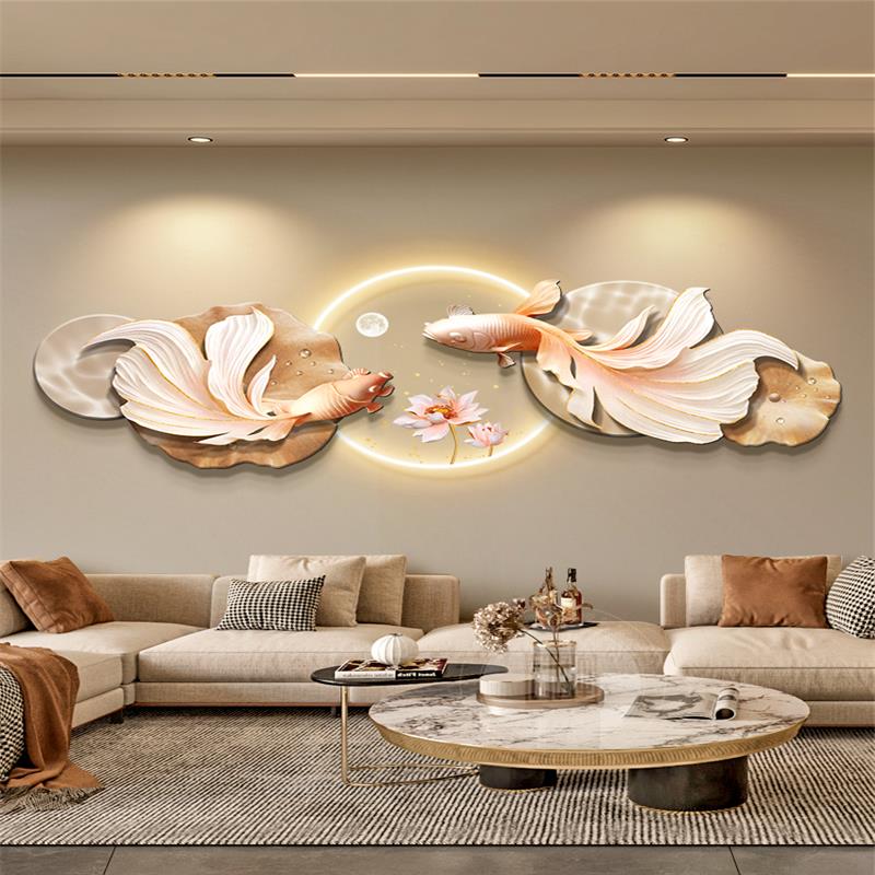 高级感客厅装饰挂画寓意好锦鲤沙发背景墙面壁画现代轻奢卧室灯画
