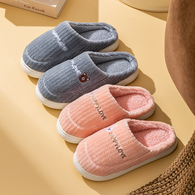刺绣糯米条棉拖鞋秋冬季防滑保暖居家毛绒拖鞋情侣 毛拖软底11
