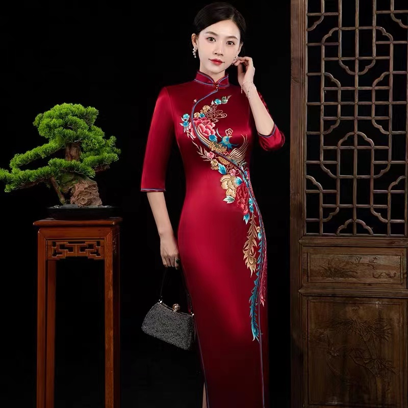 中国风旗袍  全开襟双层  纯手工制作喜婆婆，喜妈妈婚庆礼服。