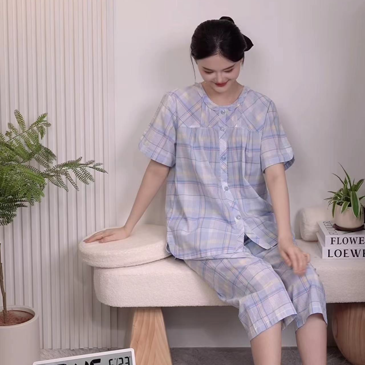 【海盐汽水】短袖七分裤睡衣女夏季薄款纯棉长袖外穿女生家居服套装