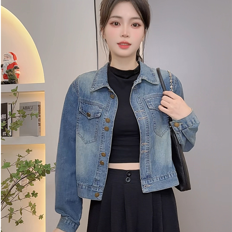 长袖牛仔外套女秋季2024新款宽松外搭连短款夹克上衣潮
