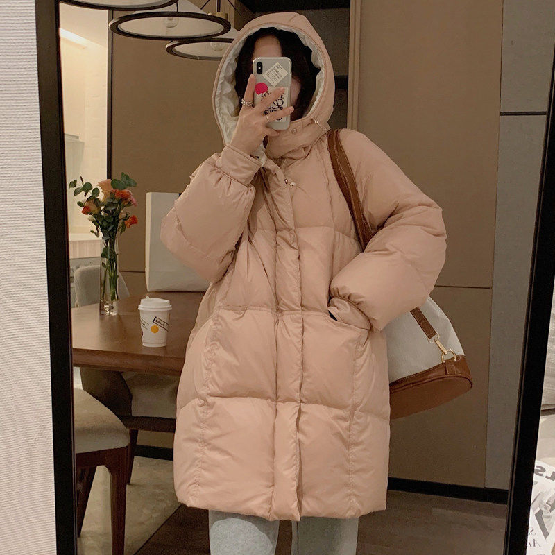 2023新款羽绒服女韩版学生亮面百搭潮流中长款冬季宽