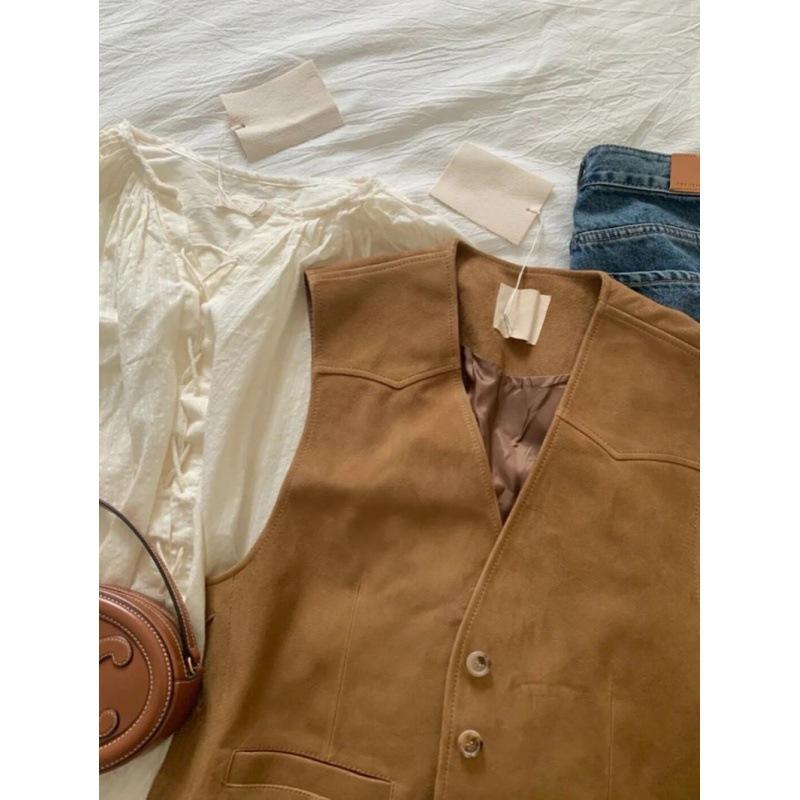 重工复古设计感马甲女秋冬韩版洋气叠穿外搭系带短款背心