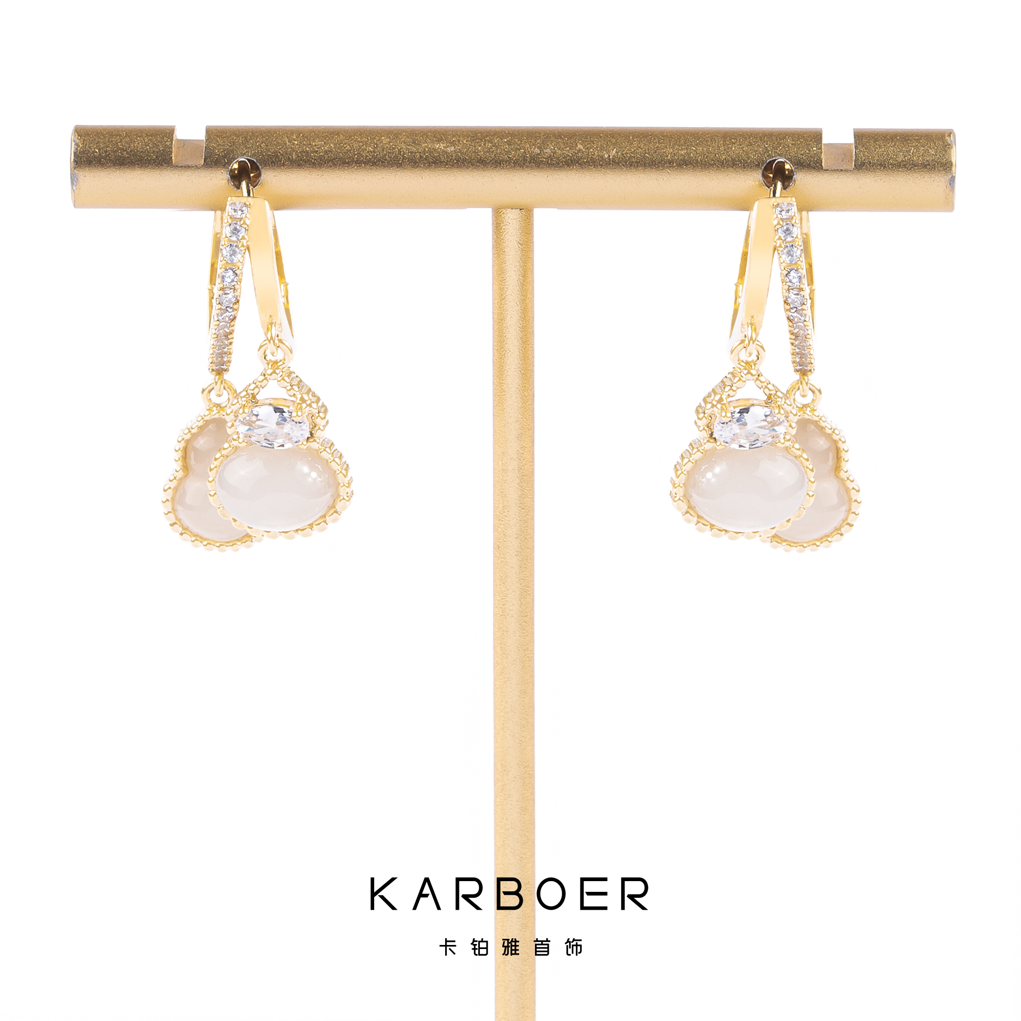 铜合金耳饰 百搭小众镶嵌套装时尚首饰简约精致气质葫芦耳环~7243