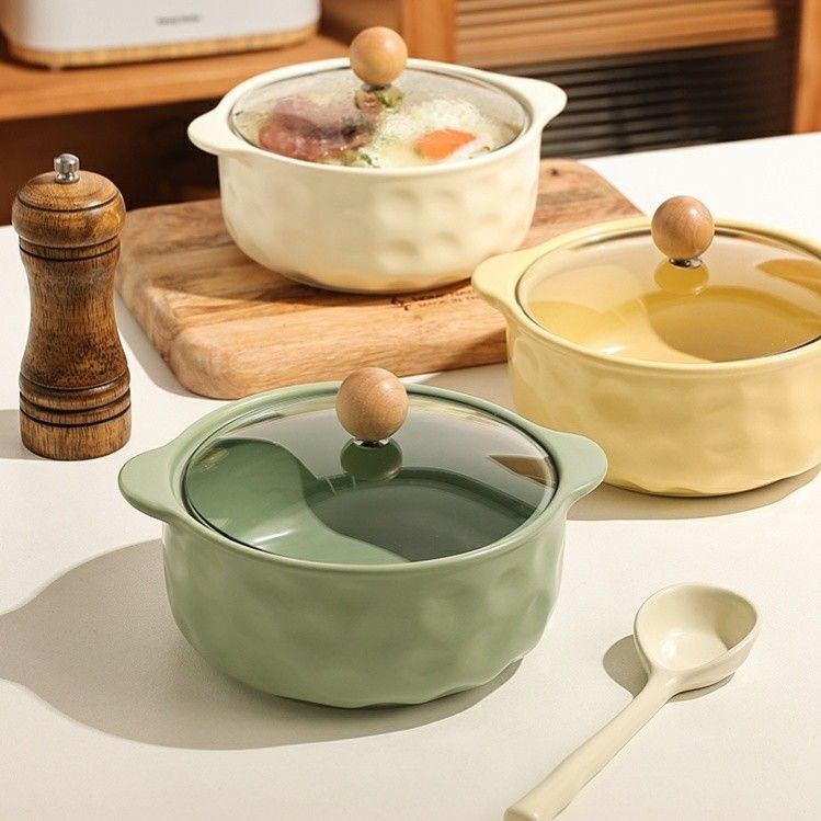 北欧陶瓷泡面碗带盖学生宿舍方便面碗简约风双耳大号家用螺蛳粉碗