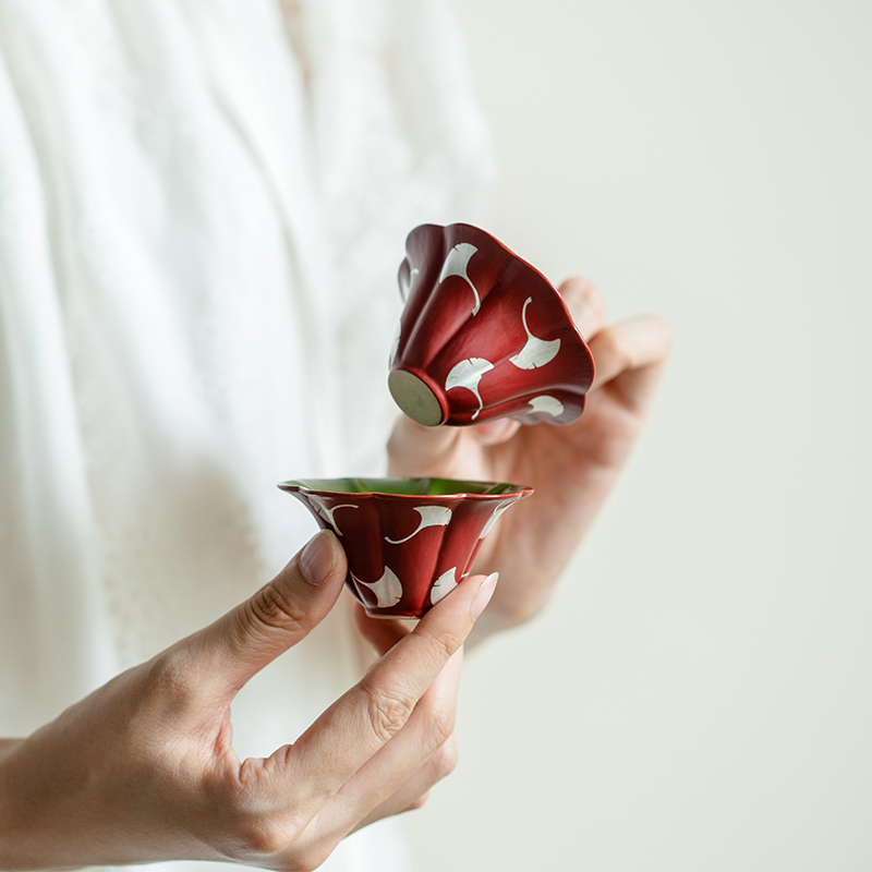赞朴粗陶粉引银杏叶花朵杯主人杯单个杯陶瓷功夫茶具家用喝茶杯子