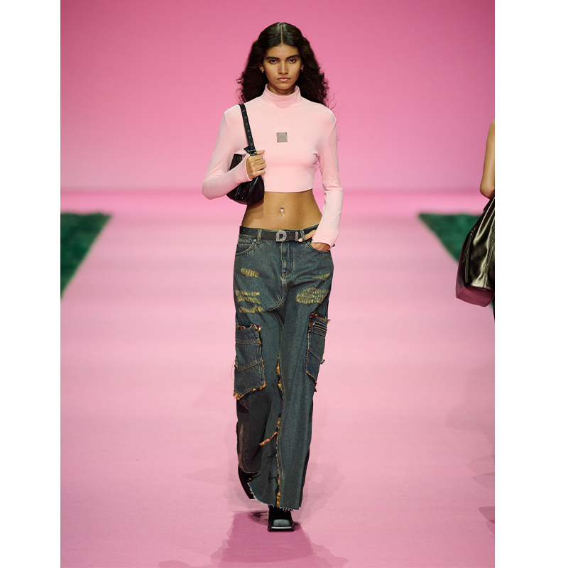 【秀款】DNT/韩火火 纯色高领刷浆打底T恤短款个性基础修身辣妹新