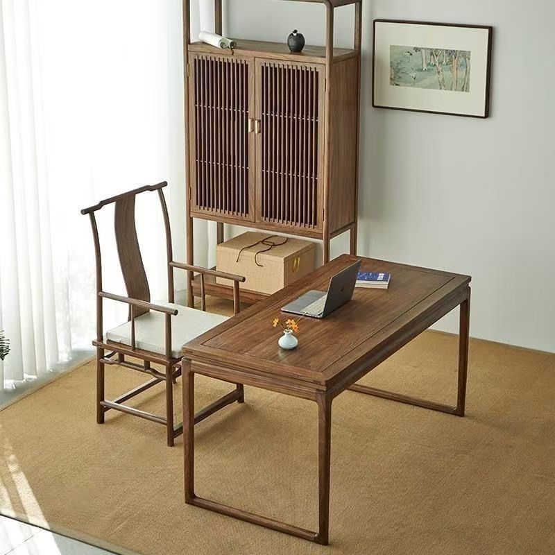 榆木桌子毛笔写字国学实木家用办公桌书法写字台书桌客厅中式组合