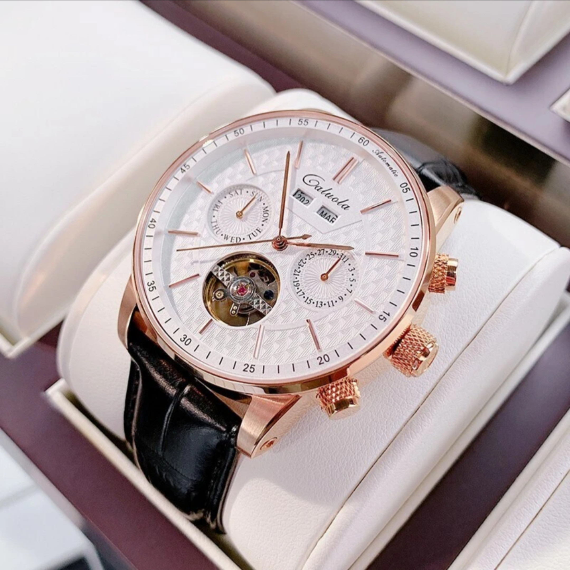 卡罗莱官方正品男表全自动机械表男士手表真皮表带防水腕表时尚