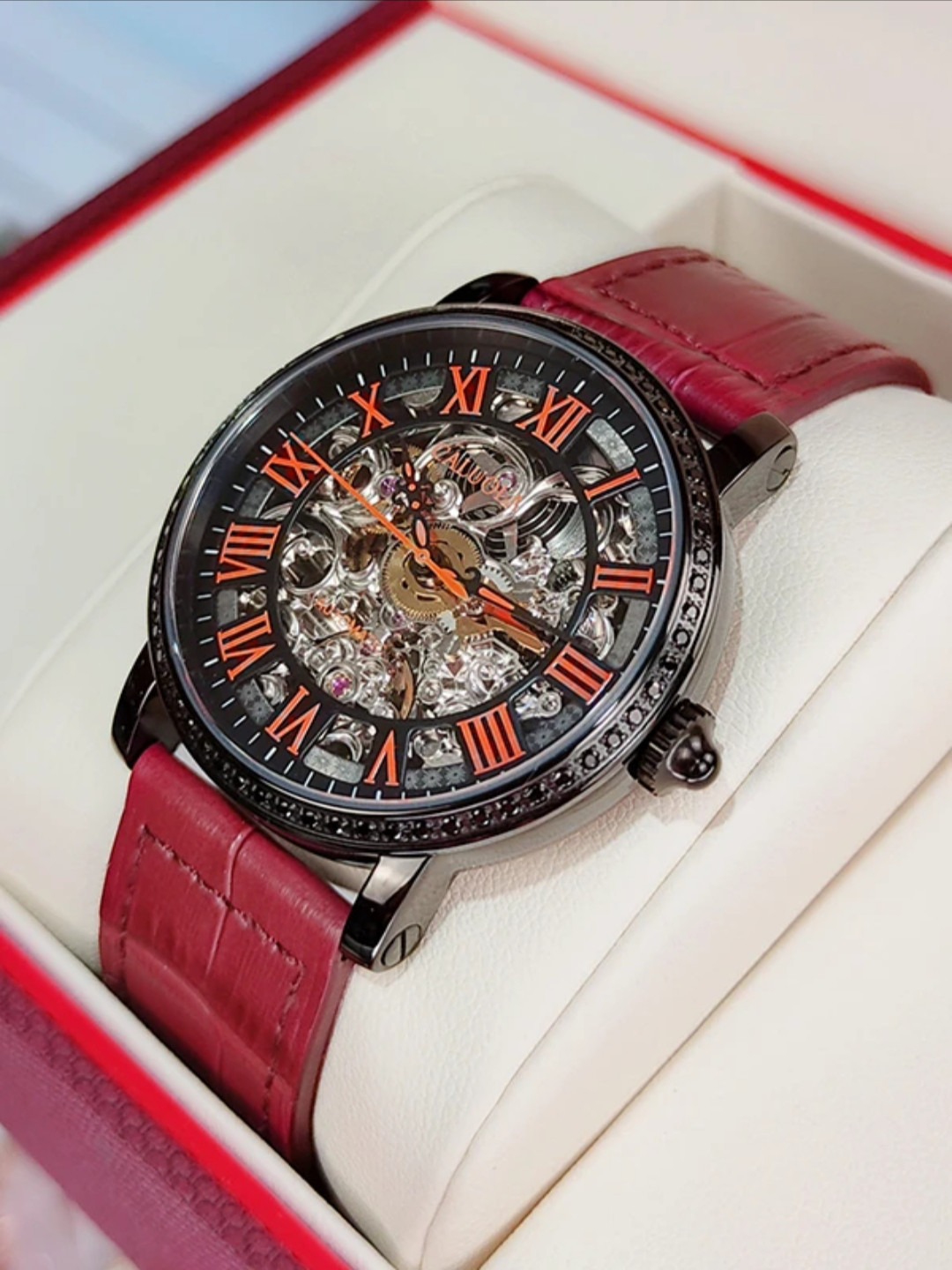 卡罗莱官方正品手表女士全自动机械表真皮女表复古腕表防水时尚