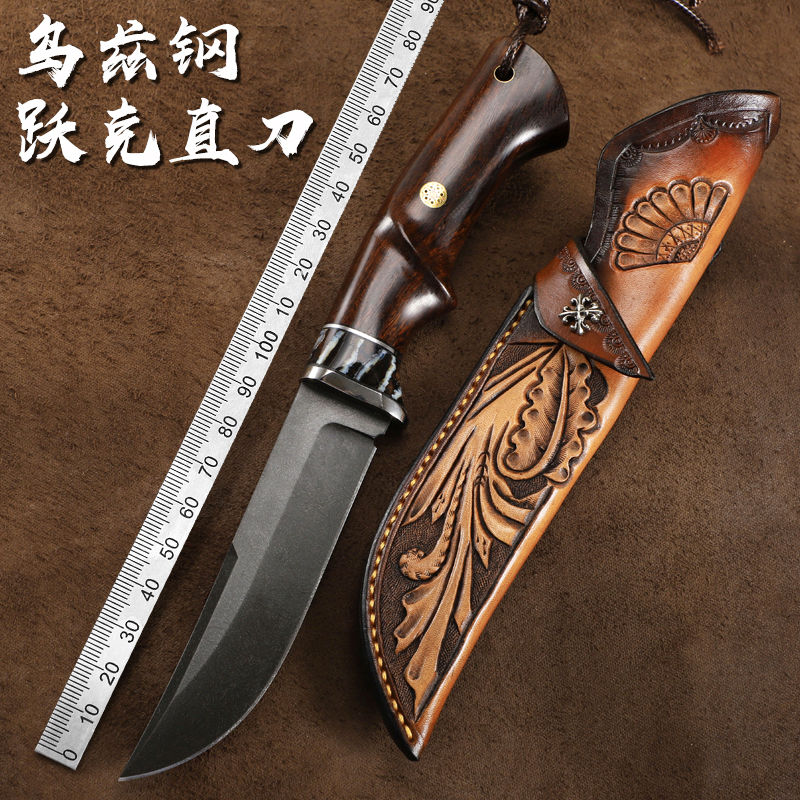 沃克镔铁雪花乌兹钢直刀62硬度户外野营便携锋利直刀