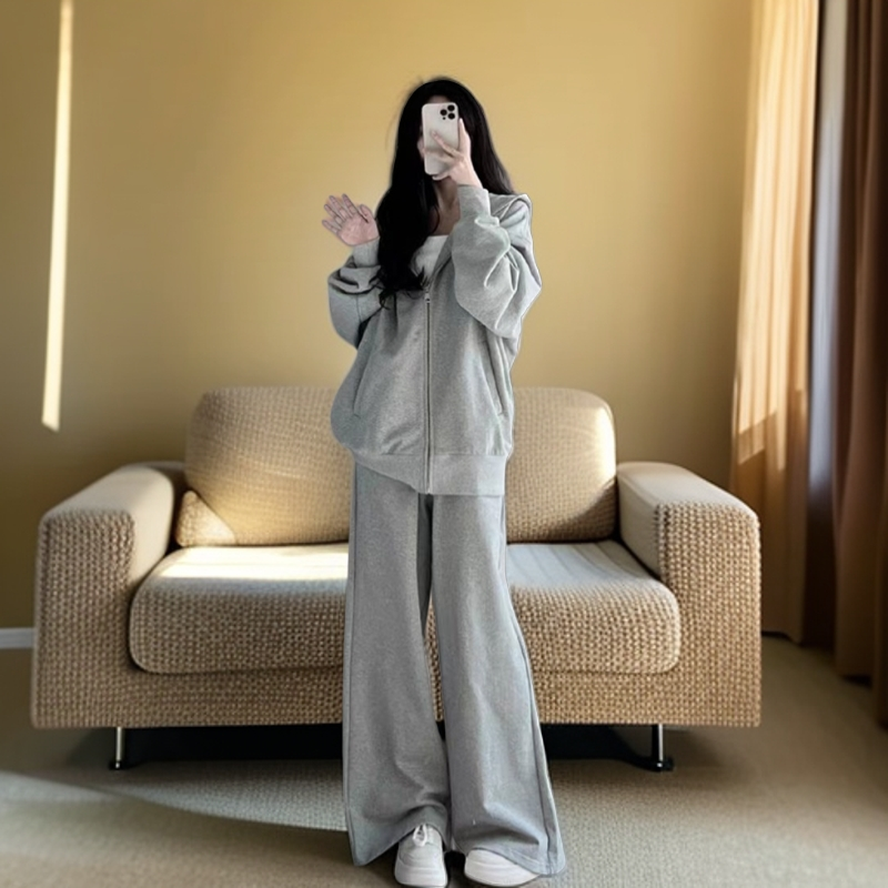 秋冬季卫衣套装贝贝绒宽松款运动休闲服拉链潮流简约时尚2024