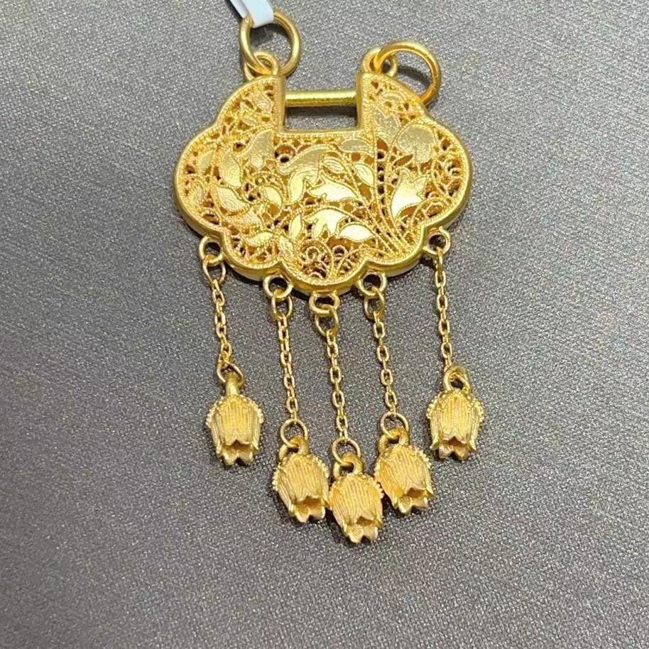 足金999 古法 璎珞锁吊坠-金金专属