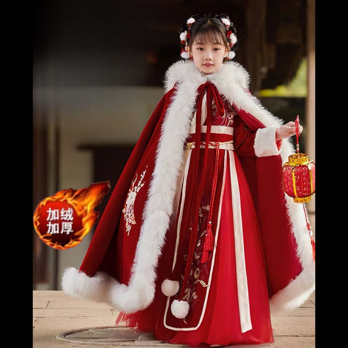 女童汉服冬装秋冬新年儿童加厚古装中国唐装女孩冬季连衣裙拜年