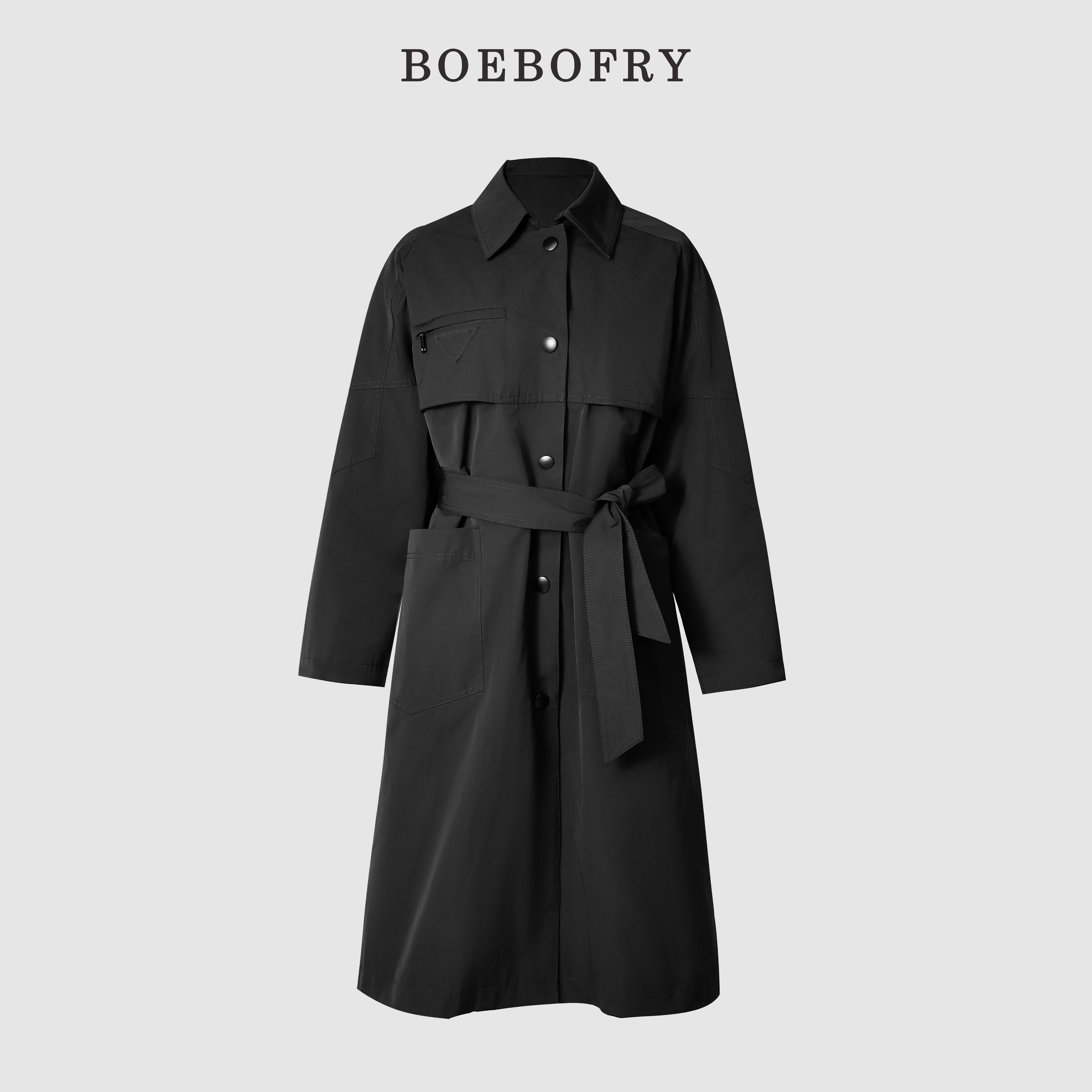 BOEBOFRY<极简大牌>宽松H型加厚长款可拆卸鹅绒风衣外套BE4F0553