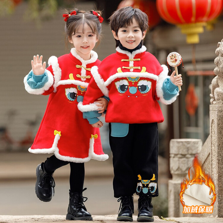 女童汉服冬季儿童宝宝加绒中国唐装套装新年喜庆龙年拜年元旦周岁