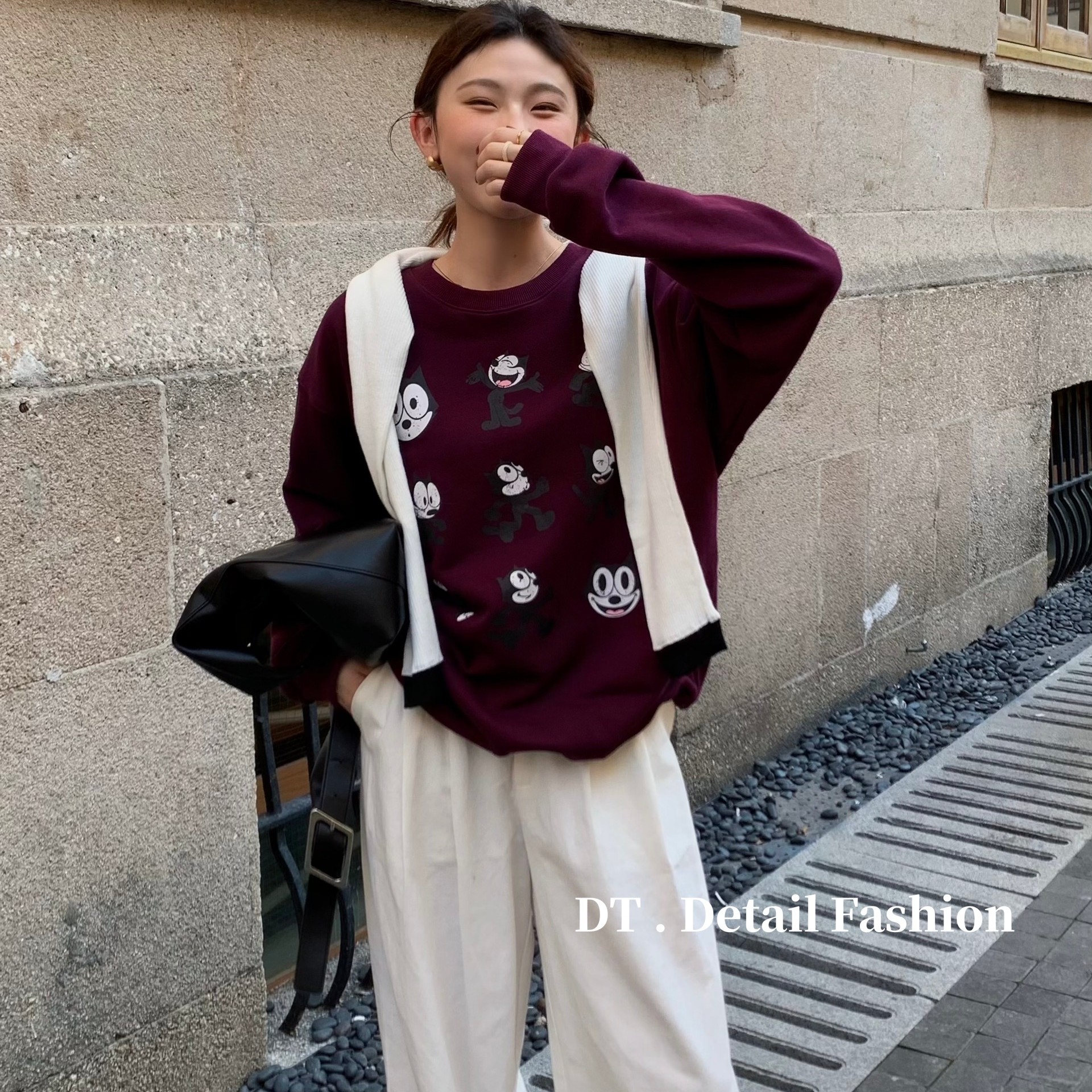 十三行2024冬季新款女装九宫格可爱卡通狗狗印花百搭休闲宽松卫衣