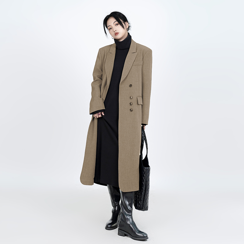 长款西装大衣女秋冬新款复古气质高级感廓形加棉保暖西服正装外套