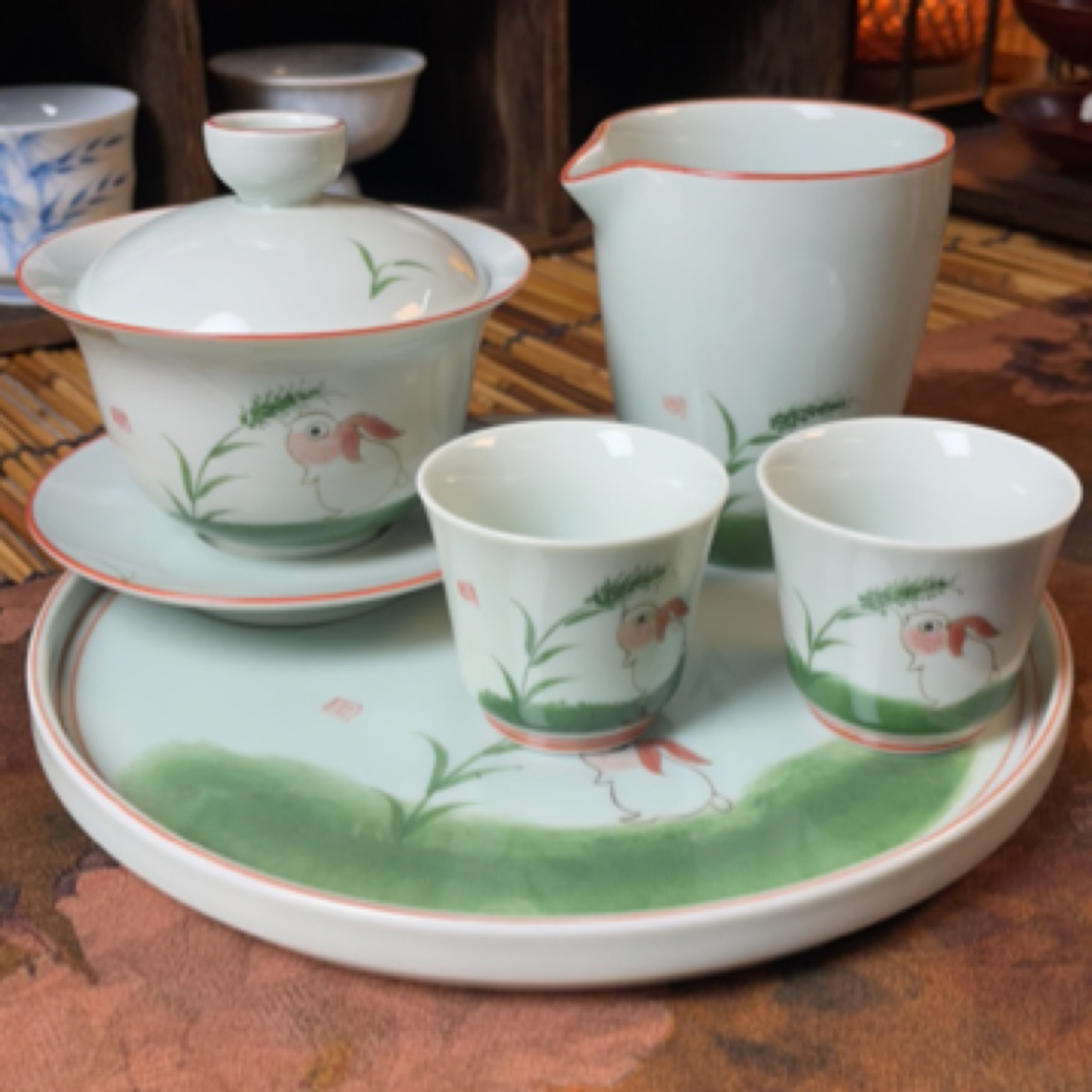 复古手绘功夫茶套装盖碗对杯公道杯