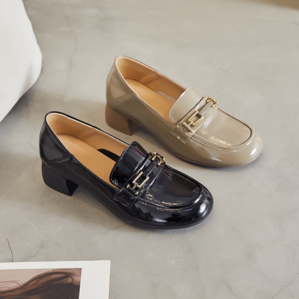 春季圆头乐福鞋真皮牛皮低跟软底粗跟舒适时尚百搭单鞋女鞋皮鞋