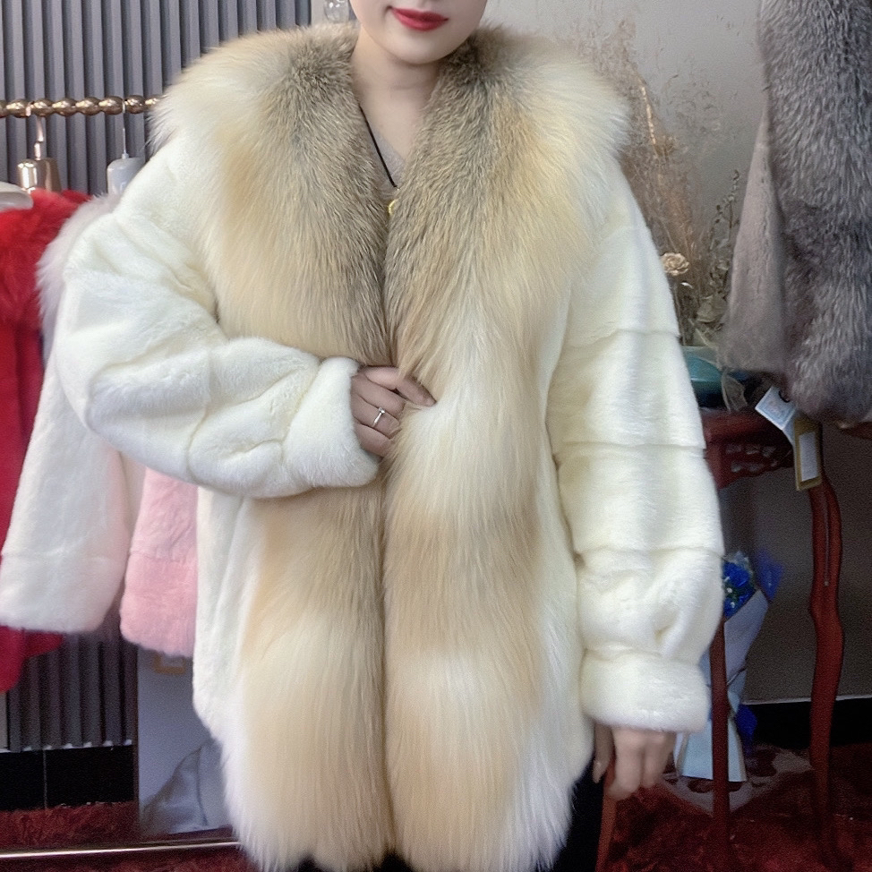 貂毛皮草外套女珍珠色稀有金岛狐狸毛领时尚气质短款百搭年轻款