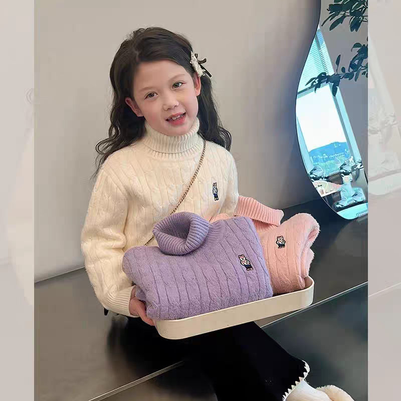 女童毛衣高领纯色打底衫麻花秋冬上衣儿童加厚保暖套头内搭针织衫
