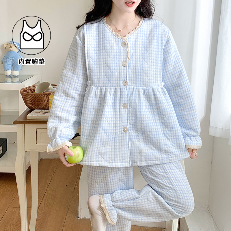【秋冬季-空气棉】月子服纯棉产后11-12-1月哺乳喂奶孕妇睡衣套装
