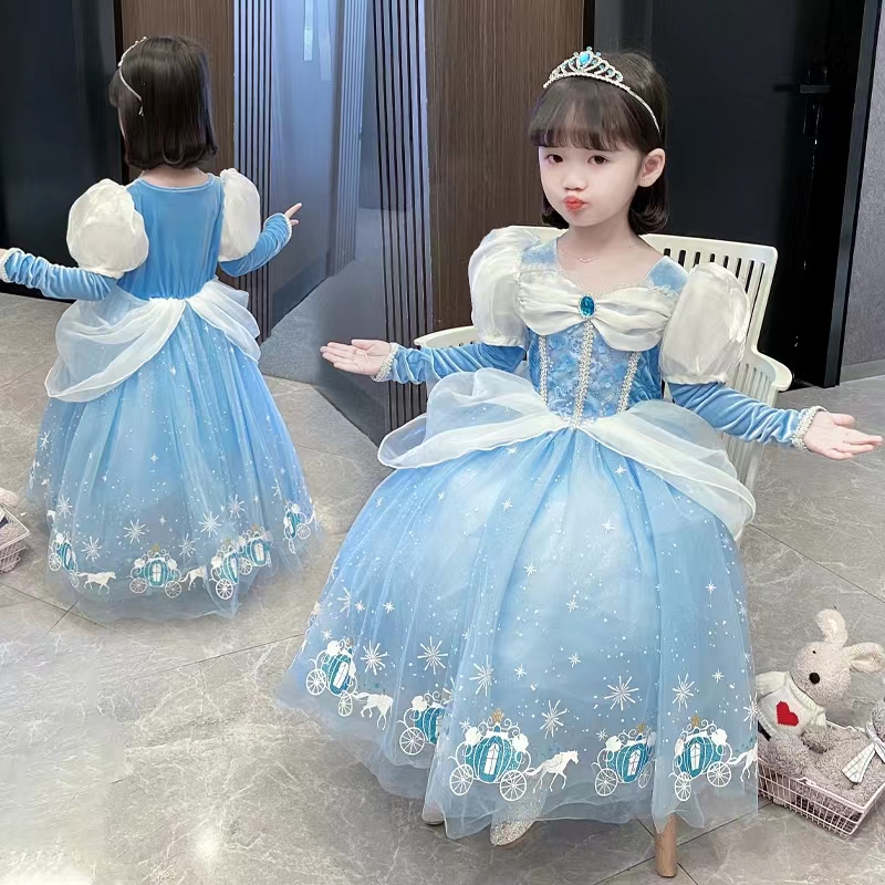 女童冰雪奇缘儿童秋季洋气蓝色宝宝纱纱裙女宝秋冬款裙子