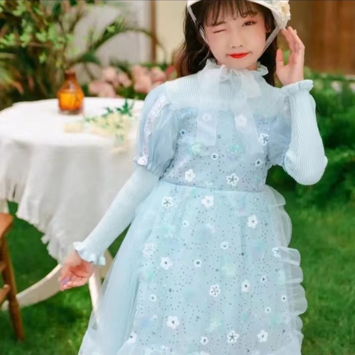 甜美公主裙冬季连衣裙女童公主儿童时尚洋气加厚毛衣洛丽塔