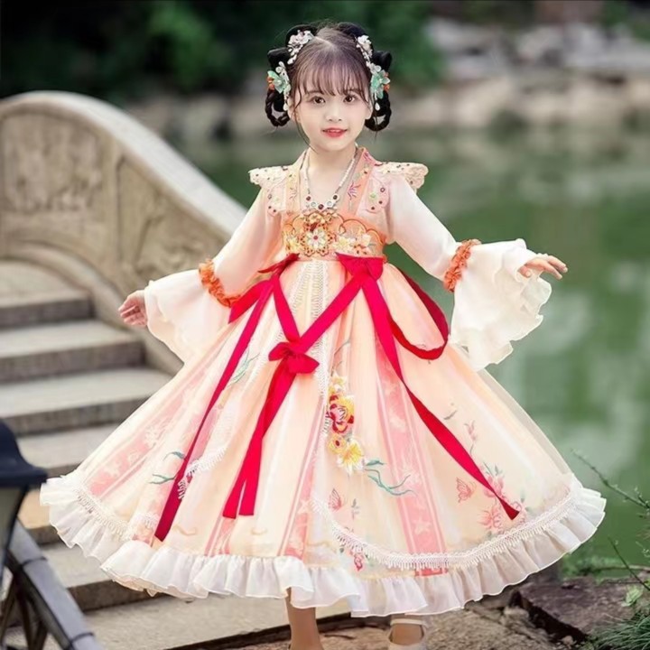 春秋连衣裙女童襦裙古风女孩小女孩春夏齐胸薄款公主裙长袖宝宝