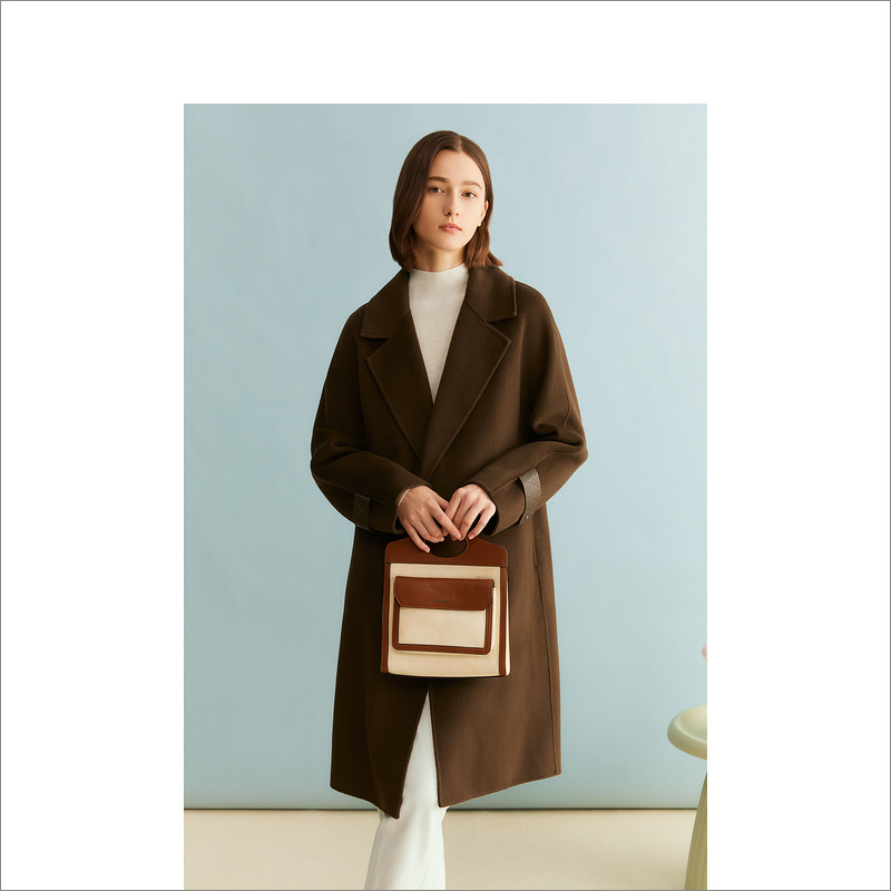 [裸感羊绒]YINER音儿女装美拉德绵羊毛双面毛呢大衣8C63580036