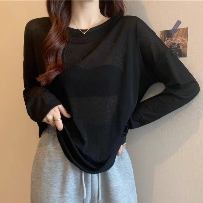 圆领长袖防晒T恤韩版ins宽松显瘦上衣夏季防晒出游空调衣