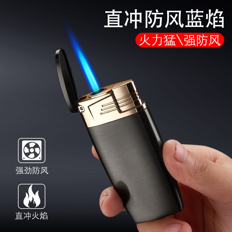 LD263金属创意防风蓝焰直冲可充气打火机创意礼品FM简约按压点火