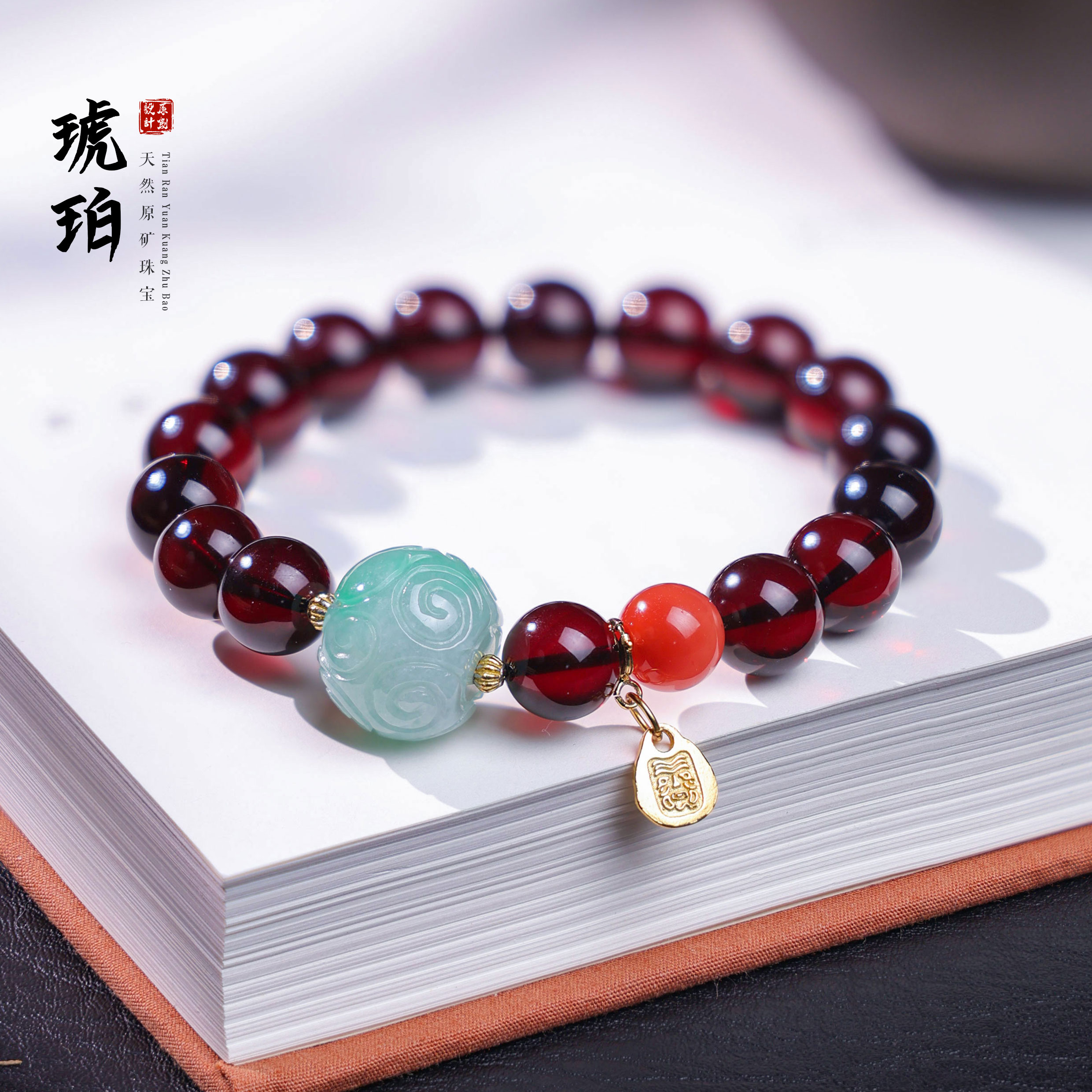 【桃总推荐】爆款必入！diy净水血珀10mm圆珠翡翠手串@@ZY30619031