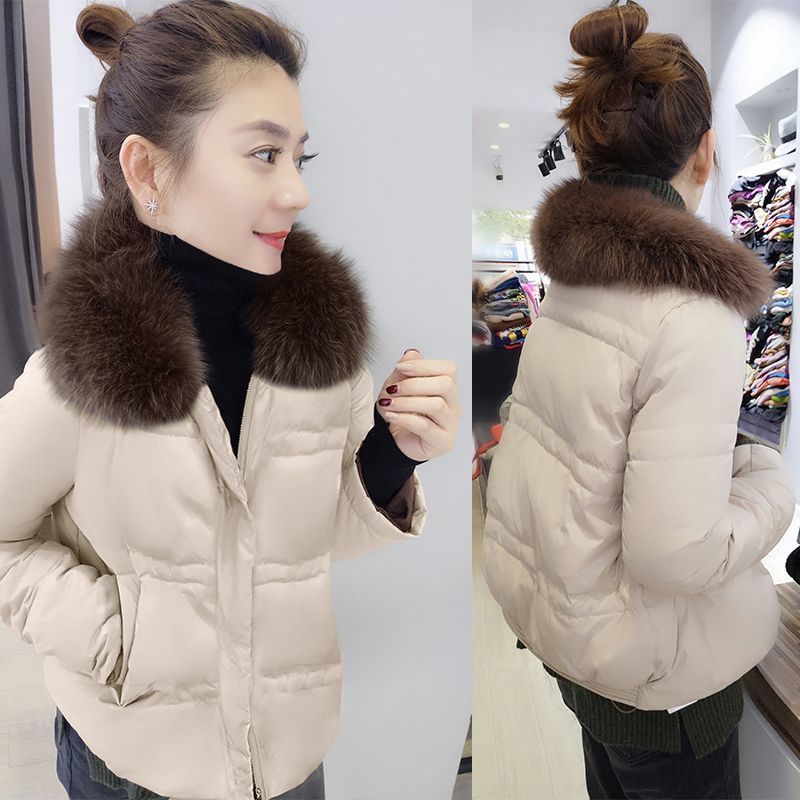 韩版杏色毛领小个子保暖短款羽绒服爆款时尚女冬季新款2024欧洲站