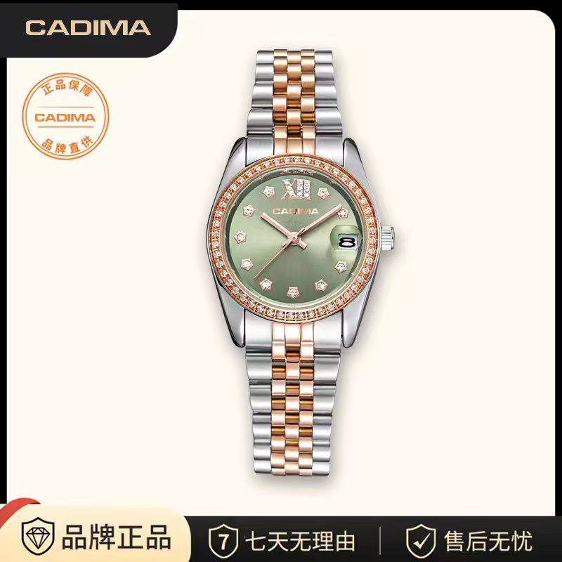 【专柜直发】梦幻绿日志极光拉丝镶钻气质百搭防水女士腕表