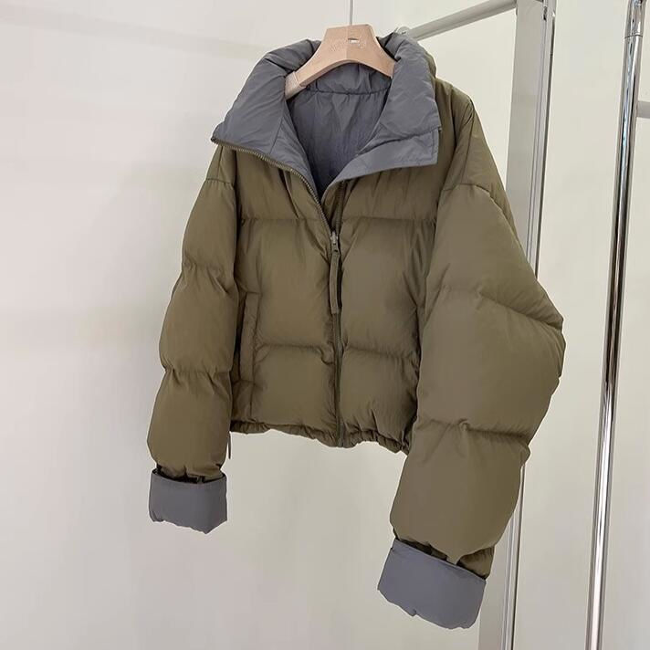 波司豋反季绿色短款羽绒服服女2023年新款小个子韩版宽松立领面包