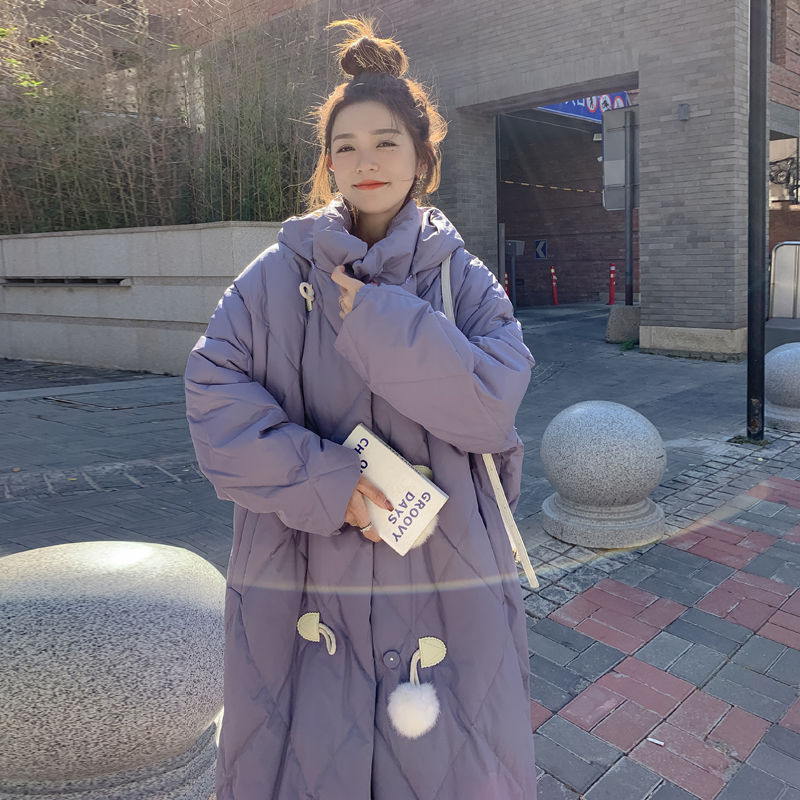 波司豋紫色菱格羽绒服服冬季女中长款2022新款韩系小众甜美厚外套