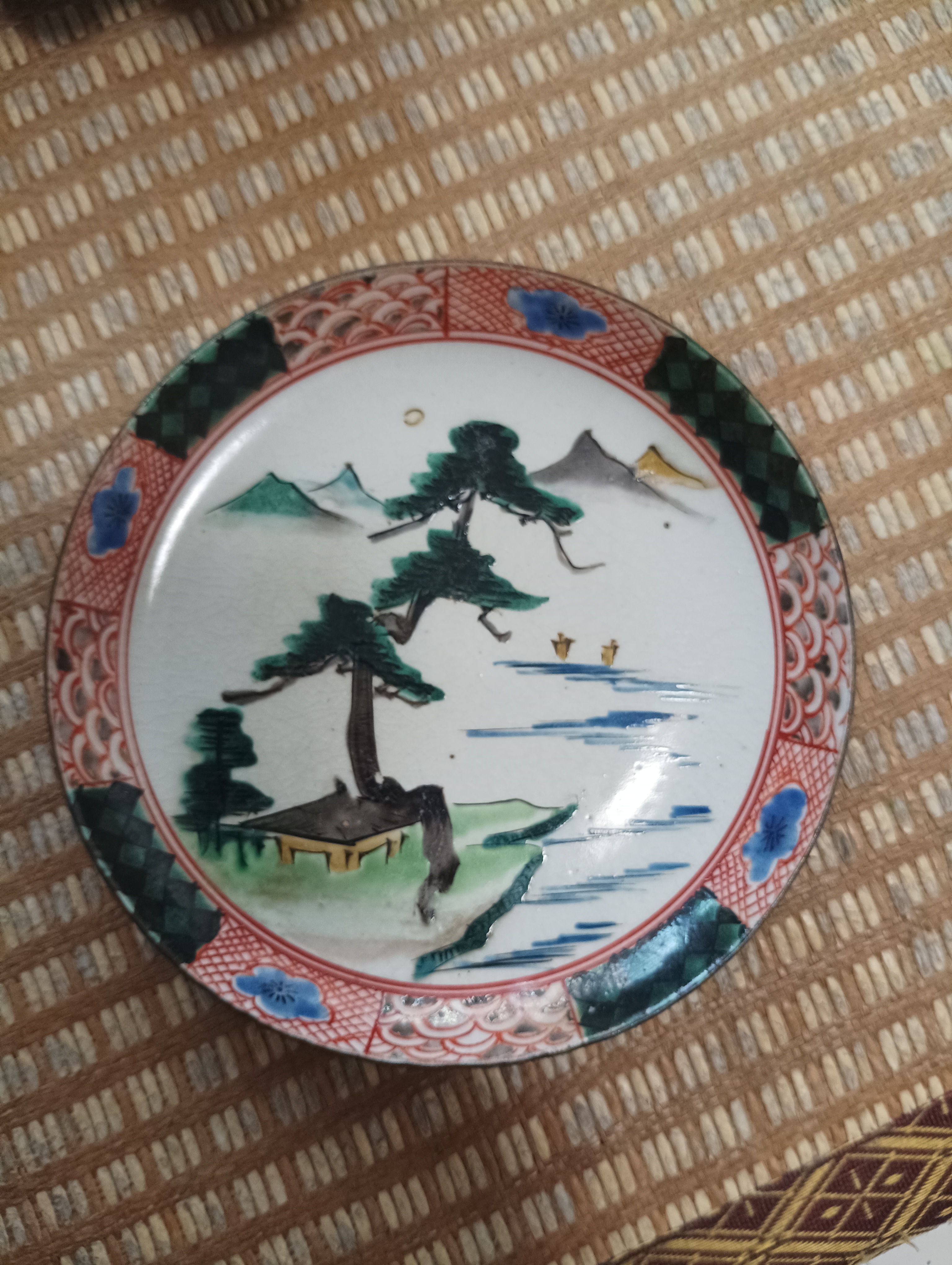 古九谷色绘手工盘子
