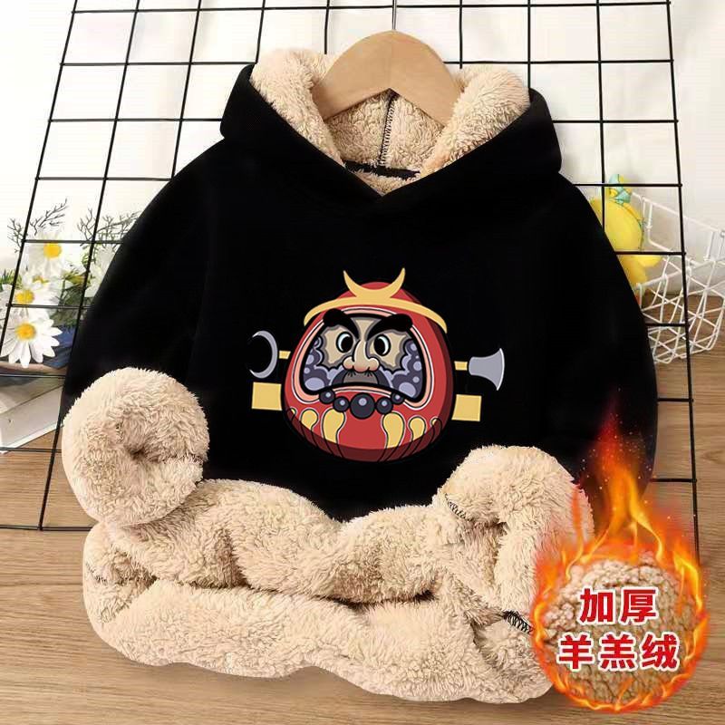 加绒加厚男童装连帽卫衣冬季儿童帅气炸街羊羔绒衣服卡通保暖上衣
