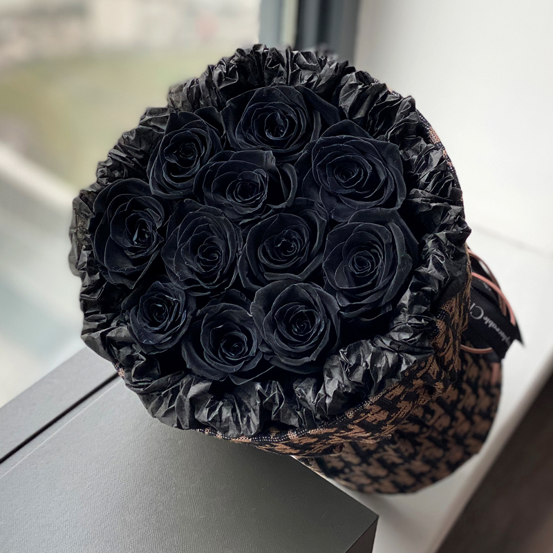 永生花黑色玫瑰小香风花束干花真花生日情人节礼物送女友闺蜜男生