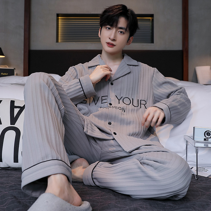 空气棉睡衣男春秋冬款加厚夹层2023新款男士薄款可外穿家居服套装
