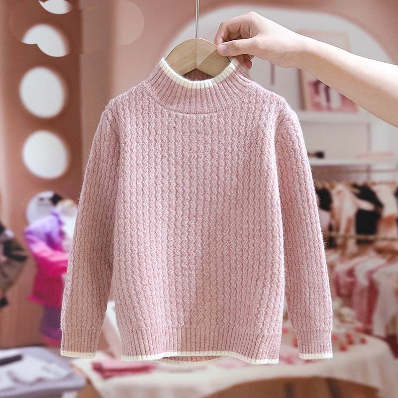 巴拉拉吧女童洋气毛衣秋冬季加绒加厚半高领2023新款儿童大童女孩