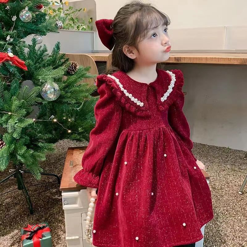 巴拉拉吧女童连衣裙秋冬款2022新款加绒冬裙女孩公主裙裙子秋装钉
