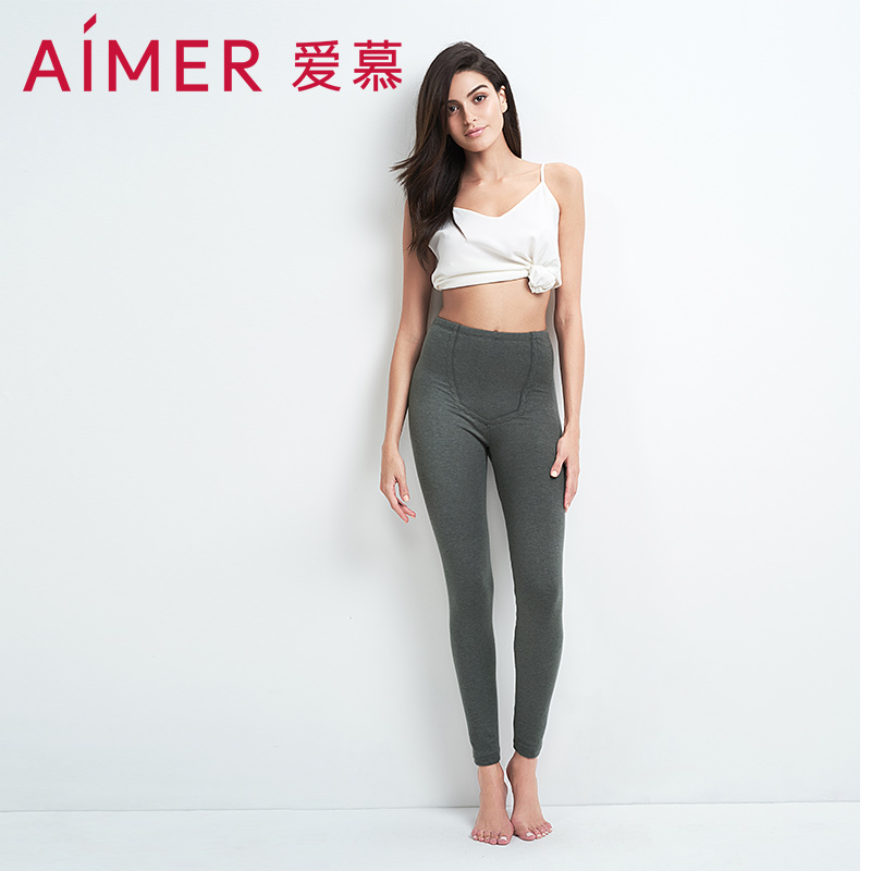 秋冬双层加厚针织裤保暖护膝红色女士秋裤长裤保暖裤AM731361修身