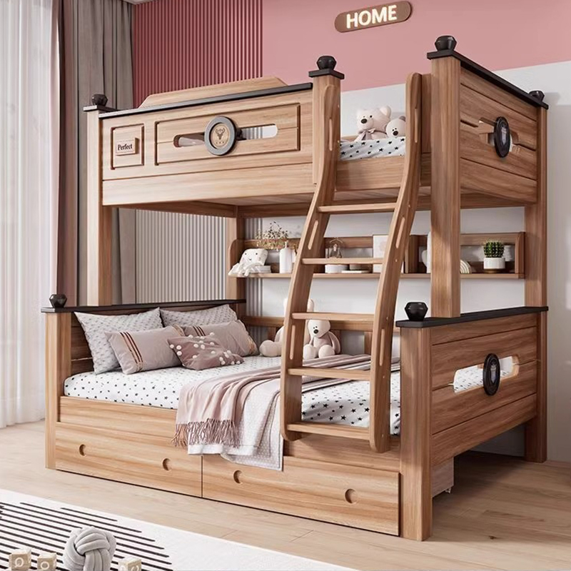 全实木上下床铺交错式简约公主床高箱床美式子母床儿童床两层床