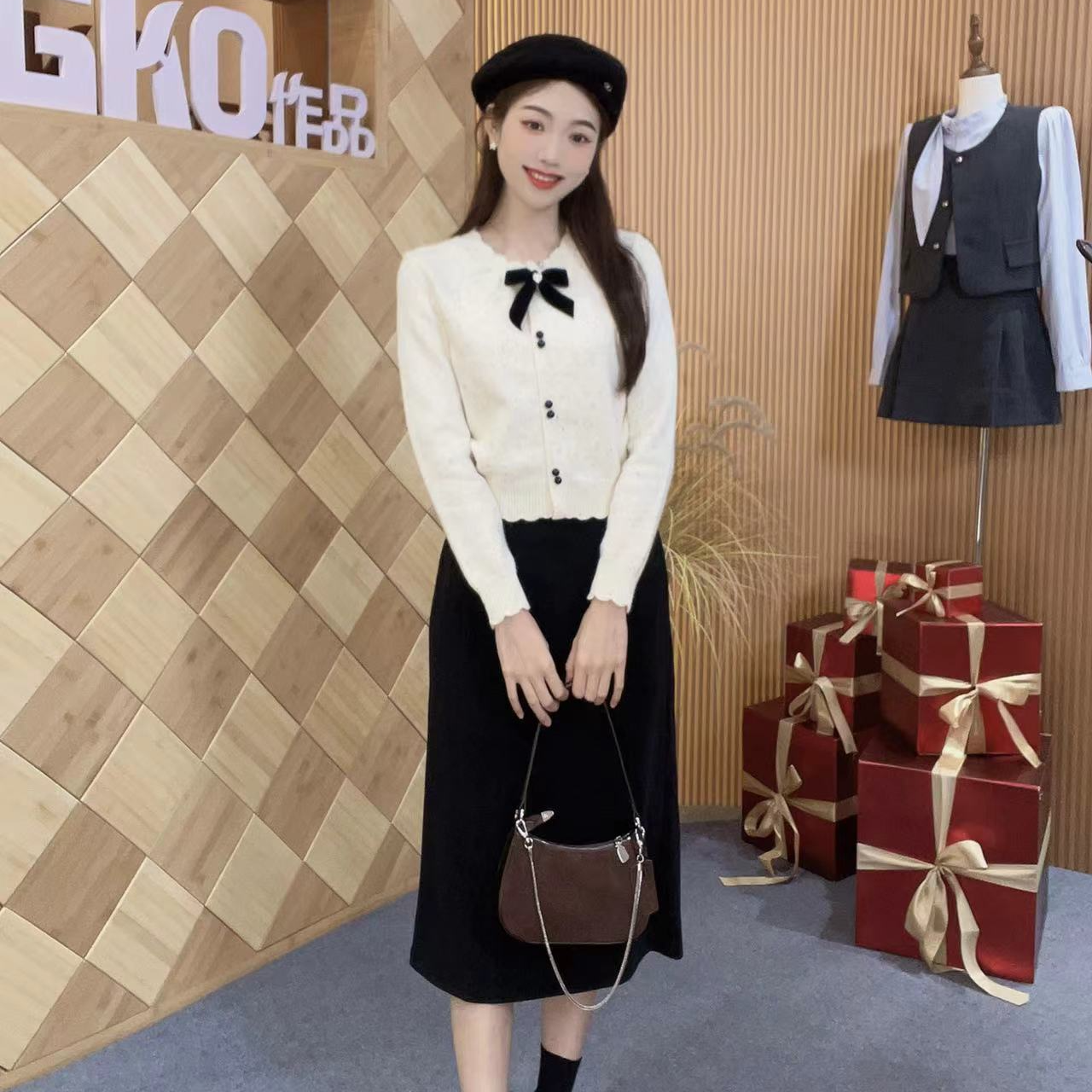 碧高小个子女装 2025法式小香风气质媛淑温柔毛织上下套装裙