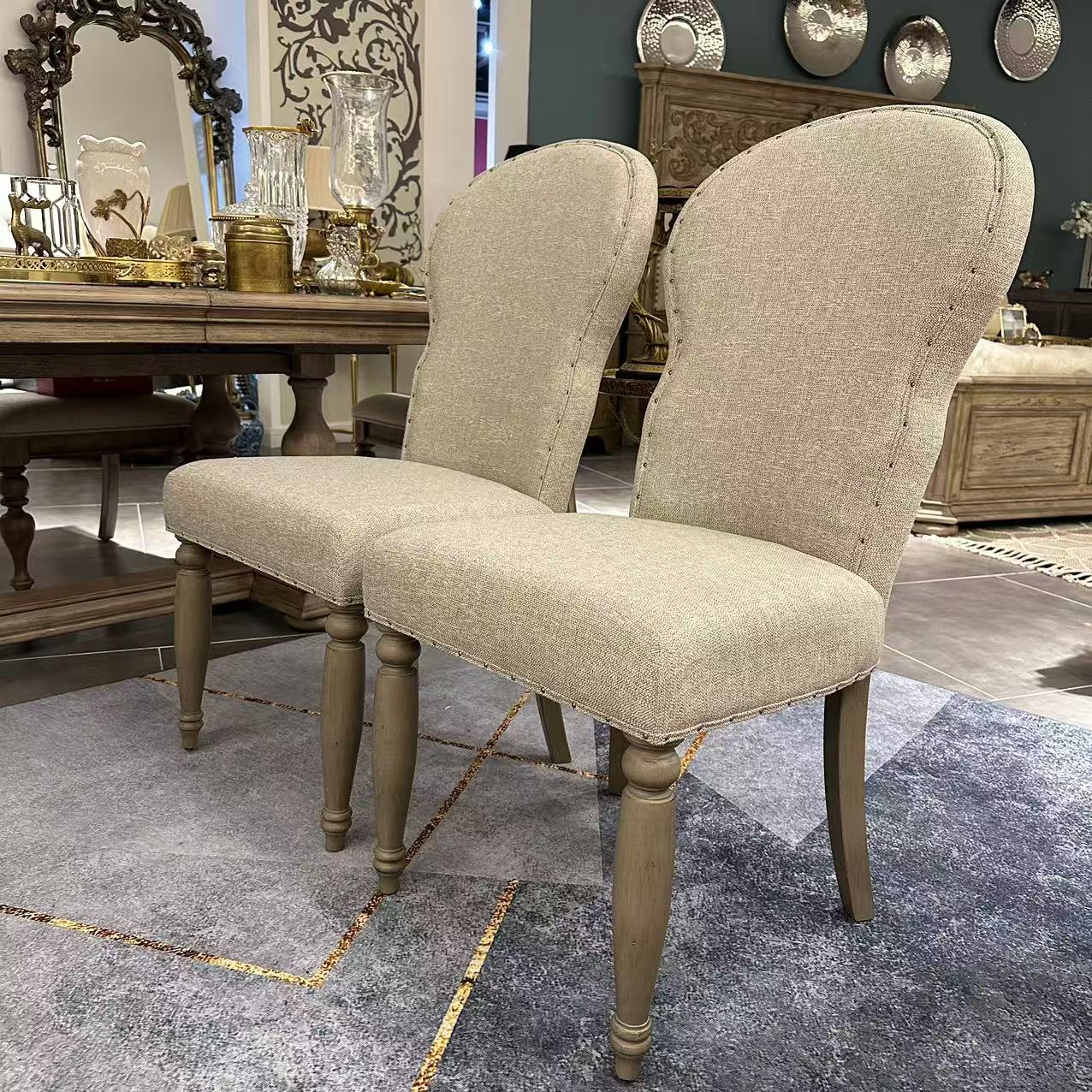 【欧美外单】750-901软包靠背餐椅508*635*1016进口橡胶木+布料+夹